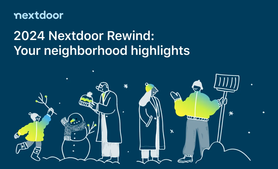 2024 Nextdoor Rewind announcement illustrated with neighbors and winter scenes
